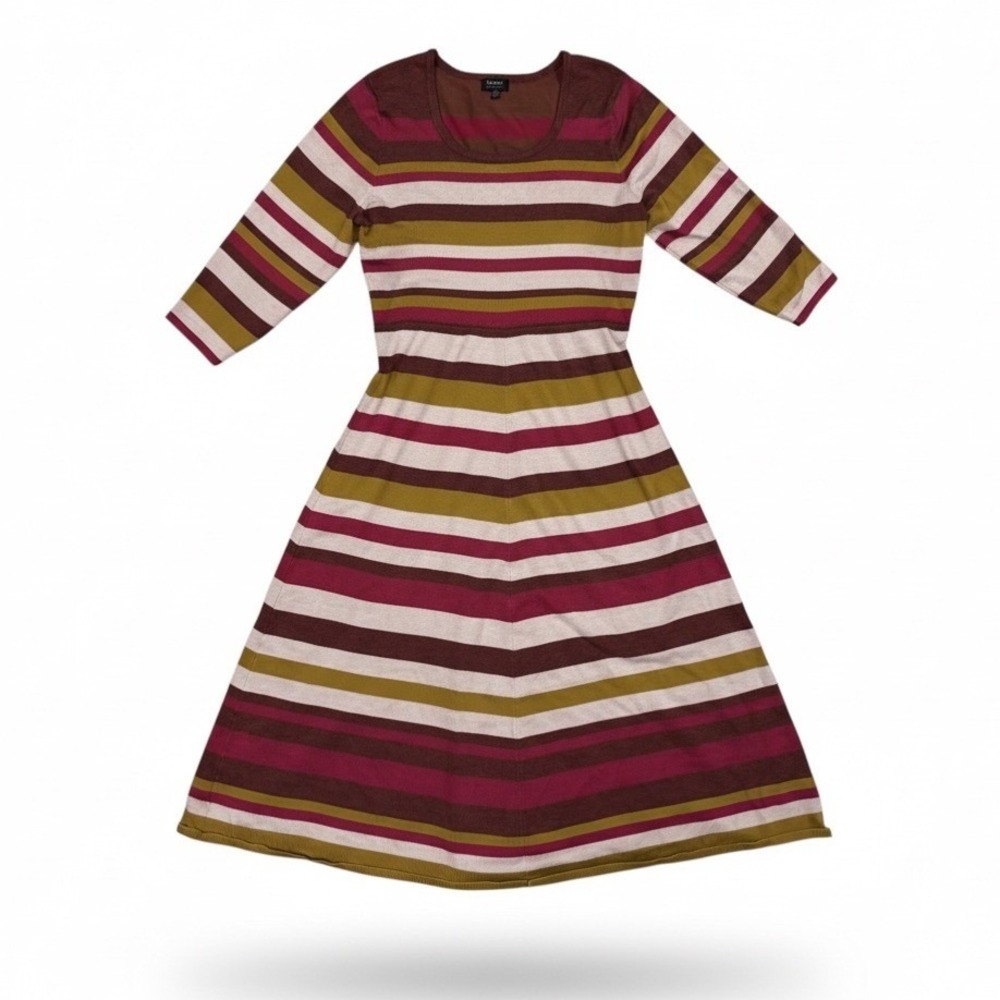 Maree Pour Toi Sweater Dress Womens S 12/14 Multi Stripe 3/4 Sleeve Fit Flare‎